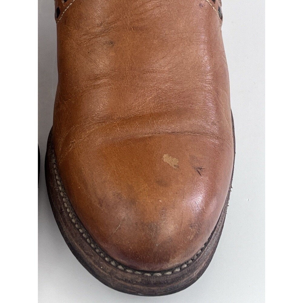 VTG Acme Campus Boots Womens 10 M Tan Cognac Leather Tall Boots Western USA - Picture 10 of 16